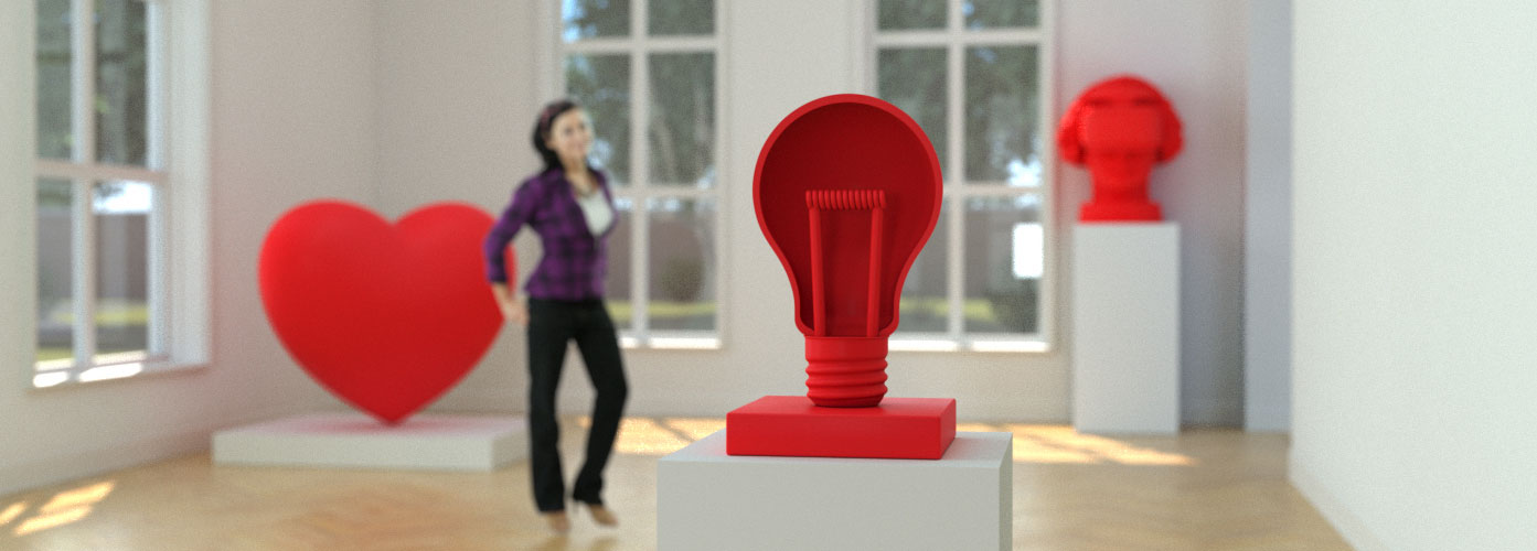 Der BAB-Museumsraum mit einer roten Glühbirne in der Mitte und einer Frau im Hintergrund