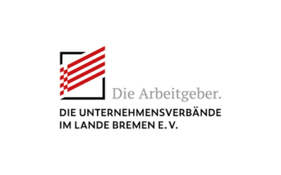 Das Logo von Die Unternehmensverbände im Land Bremen zeigt die Bremische Flagge in einem schwarz umrandeten Kasten. Daneben steht der Schriftzug: Die Arbeitgeber. Darunter steht: Die Unternehmensverbände im Lande Bremen e.V.