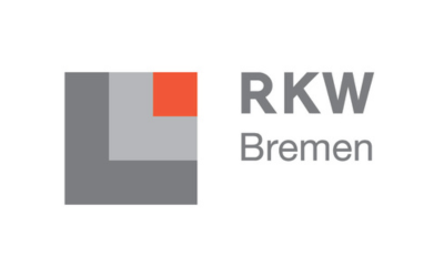 Das Logo zeigt drei ineinandergezeichnete Quadrate in dunkelgrau, hellgrau und orange. Daneben steht der Schriftzug RKW Bremen.