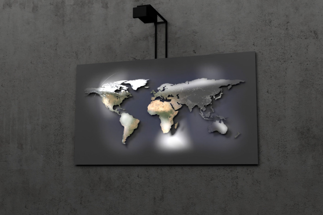 Echte Weltkarte mit digitalen Projektionen