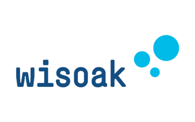 wisoak in blauer Schriftfarbe mit drei verschieden großen blauen Kreisen daneben.